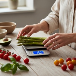 A high-protein lunch plate logged in a notebook on a kitchen counter